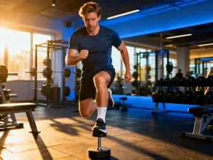 Kobieta intensywnie ćwicząca na rowerze stacjonarnym w profesjonalnym studiu spinningowym.